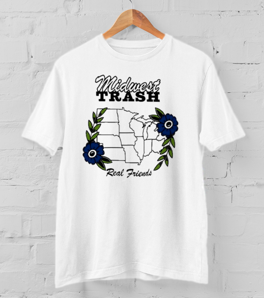 Midwest Trash Real Friends Map With Flowers T-Shirt