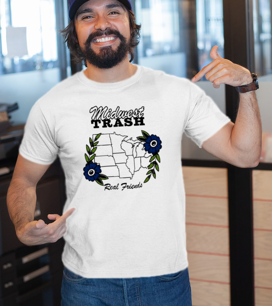Midwest Trash Real Friends Map With Flowers T-Shirt