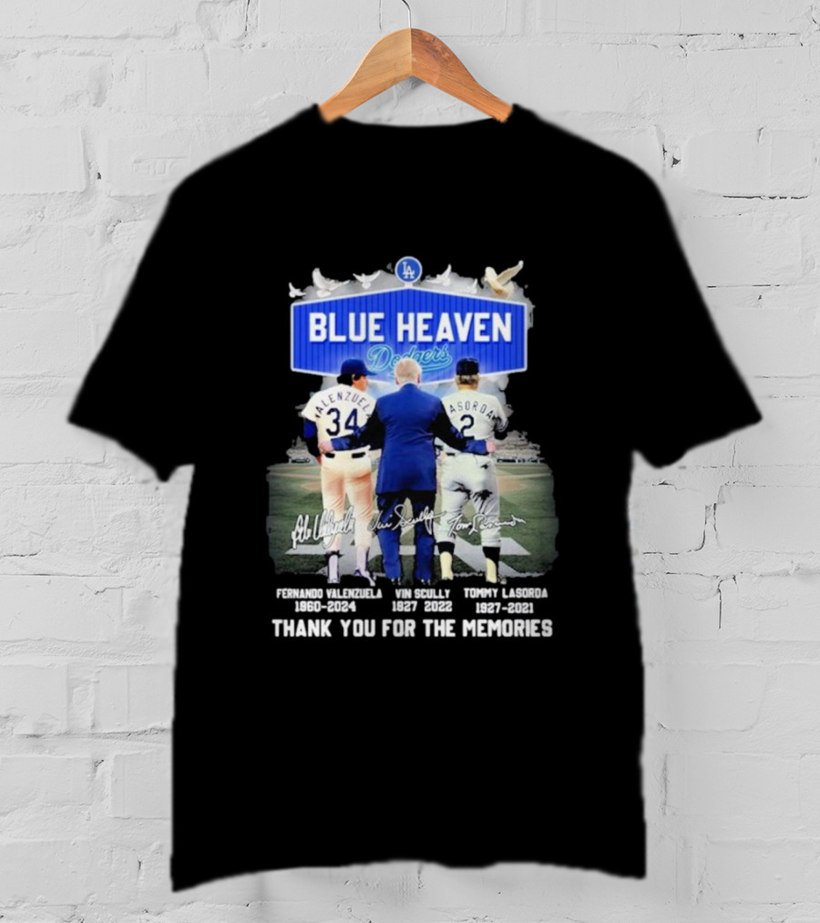 Blue Heaven Dodgers Thank You For The Memories Fernando Valenzuela Vin Scully Tommy Lasorda T-Shirt