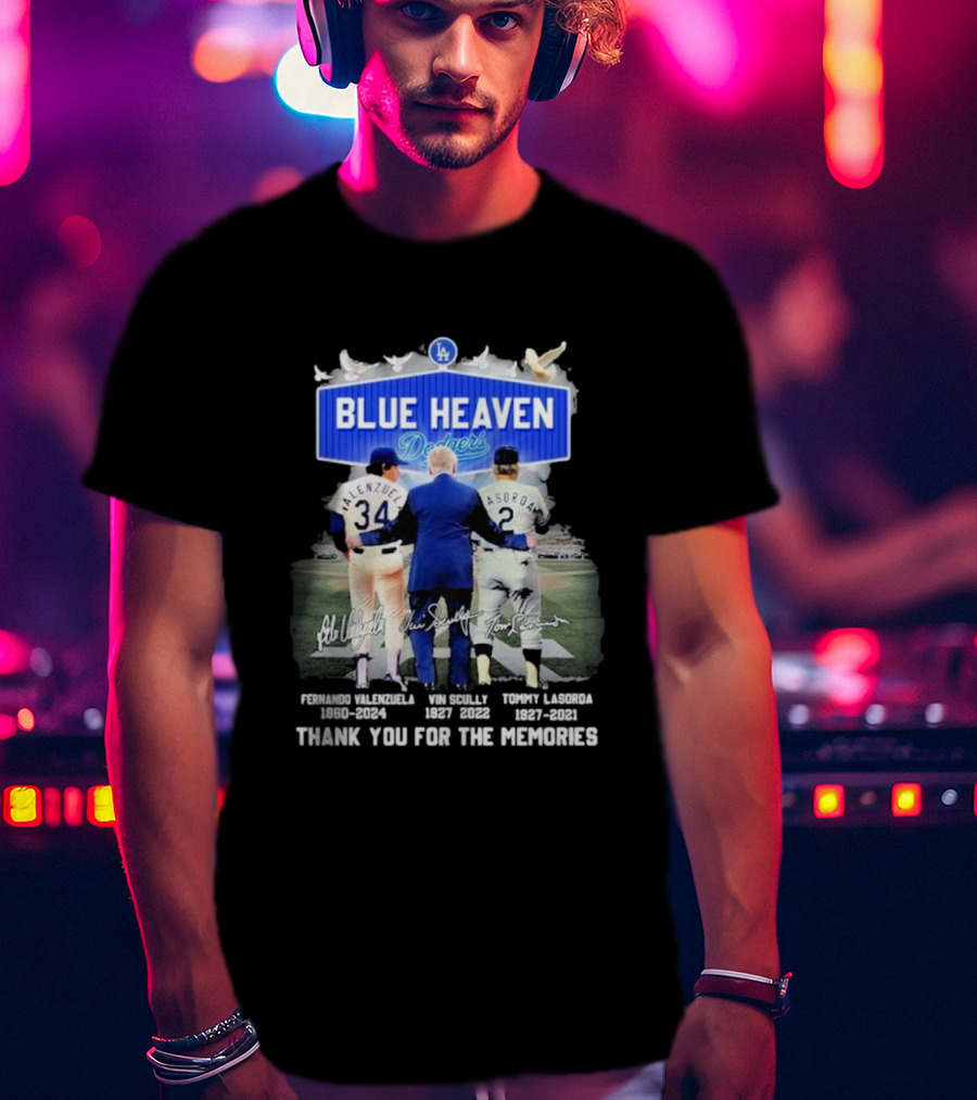 Blue Heaven Dodgers Thank You For The Memories Fernando Valenzuela Vin Scully Tommy Lasorda T-Shirt