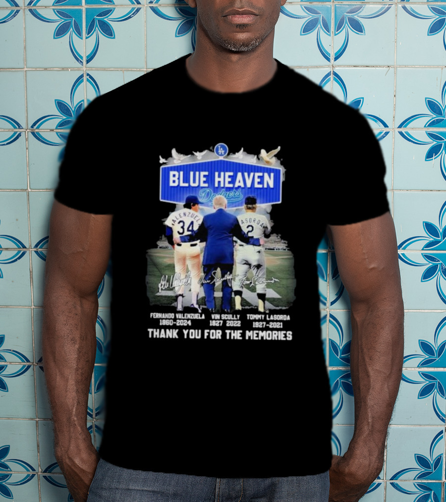 Blue Heaven Dodgers Thank You For The Memories Fernando Valenzuela Vin Scully Tommy Lasorda T-Shirt