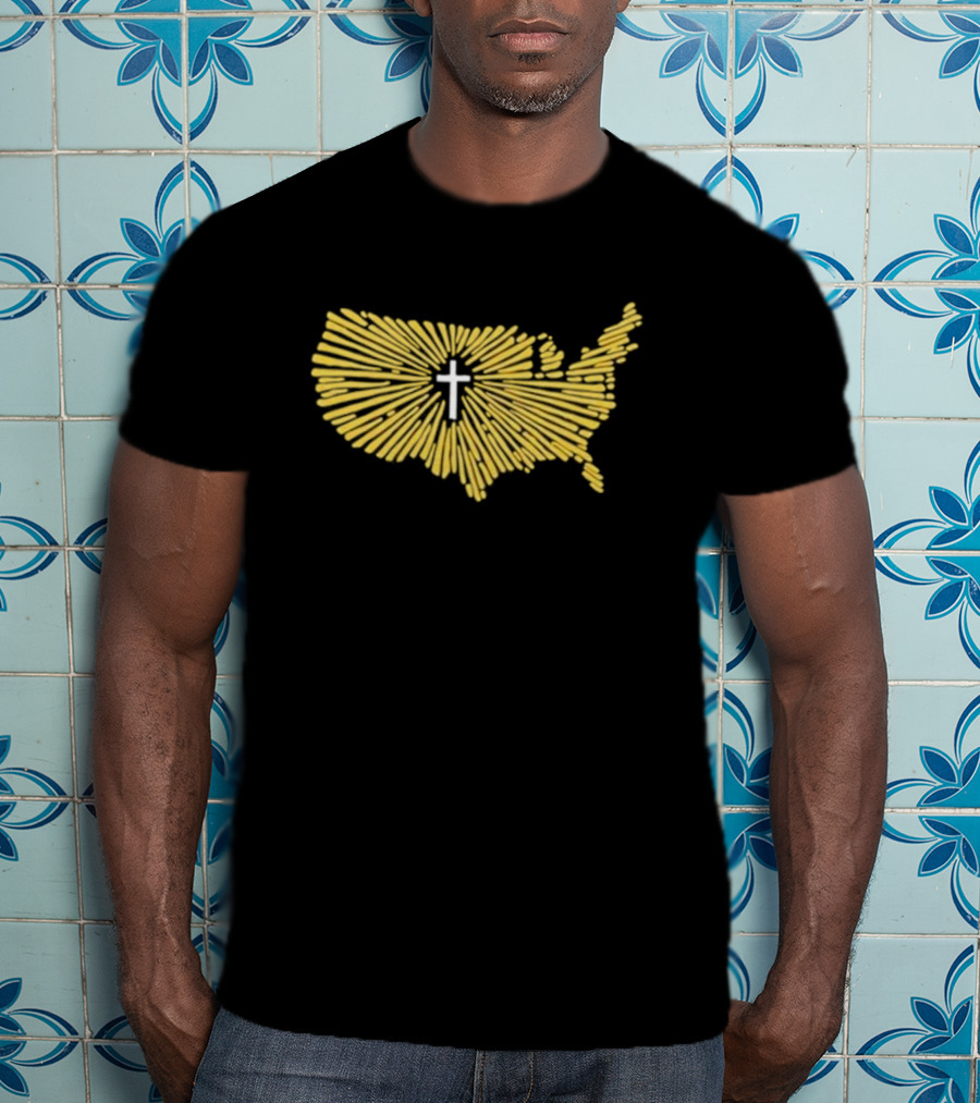 Christian Nationalism Cross In Radiating USA Outline Ccn T-Shirt