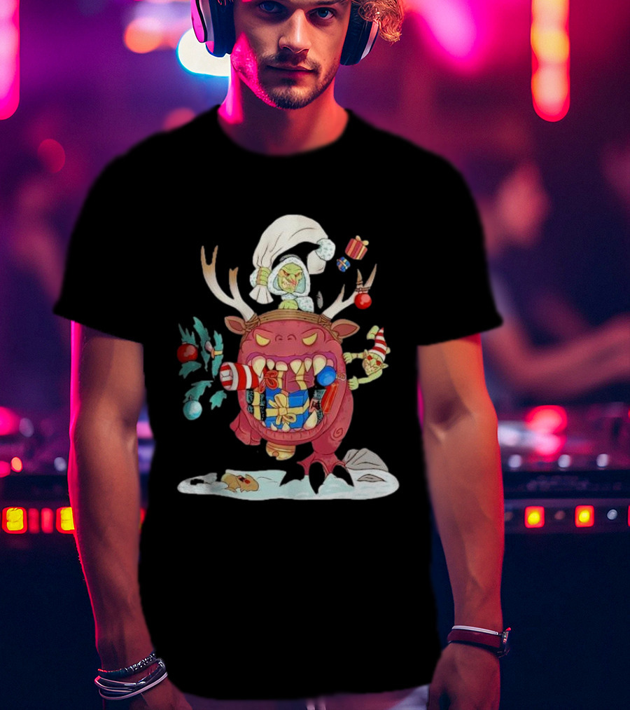 Grotmas Gitz Merry Gitmas Festive Creature With Antlers And Gifts T-Shirt