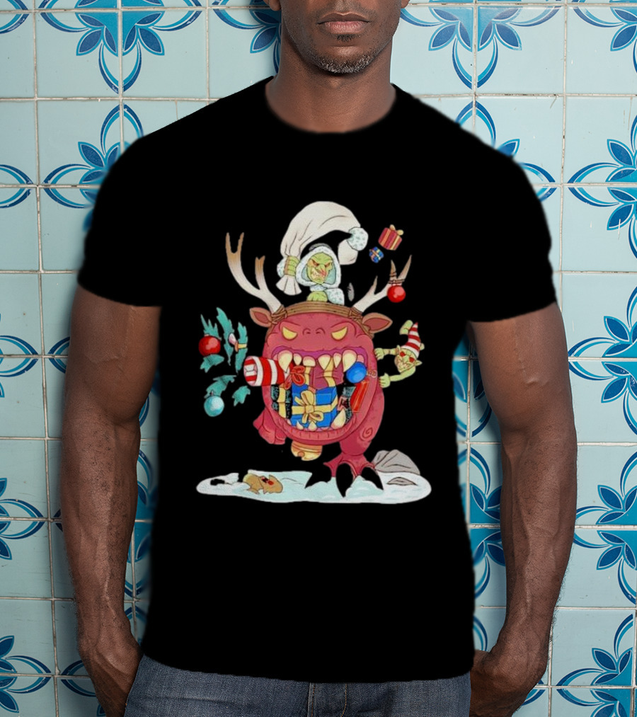 Grotmas Gitz Merry Gitmas Festive Creature With Antlers And Gifts T-Shirt