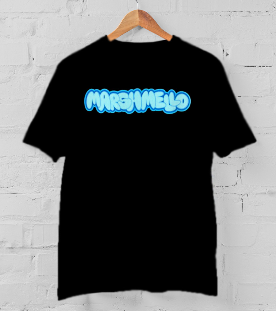 MARSHMELLO Bubble Style Logo Blue Text T-Shirt