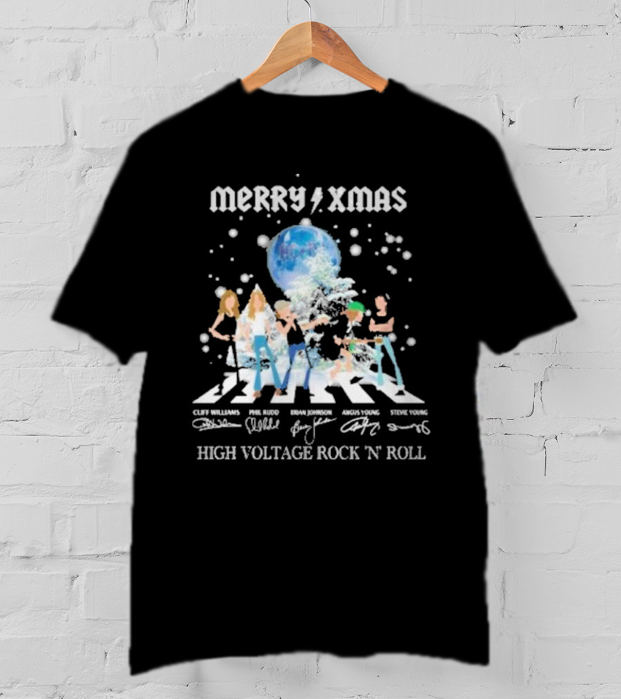 Merry Xmas AC DC High Voltage Rock N Roll Cliff Williams Phil Rudd Brian Johnson Angus Young Stevie Young T-Shirt