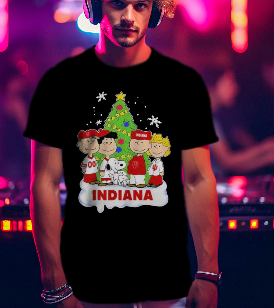 Indiana Hoosiers Snoopy Peanuts Christmas Tree Charlie Brown Lucy Linus T-Shirt