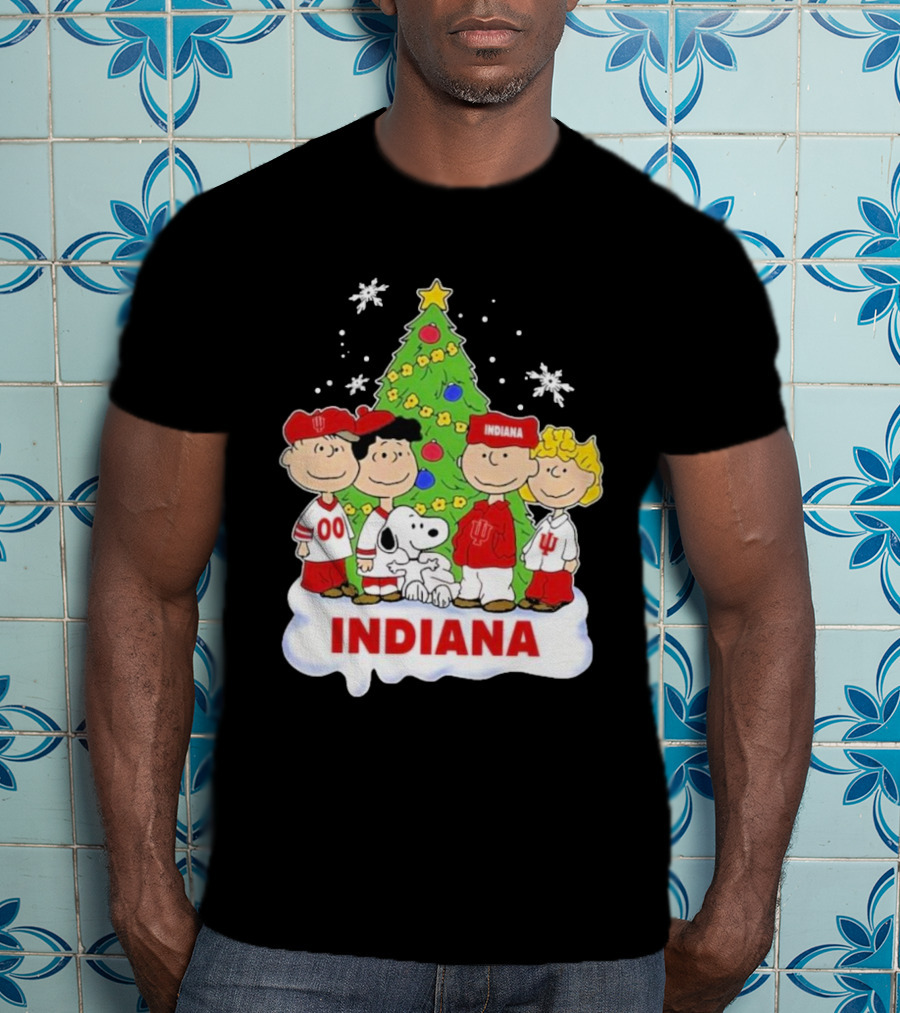 Indiana Hoosiers Snoopy Peanuts Christmas Tree Charlie Brown Lucy Linus T-Shirt