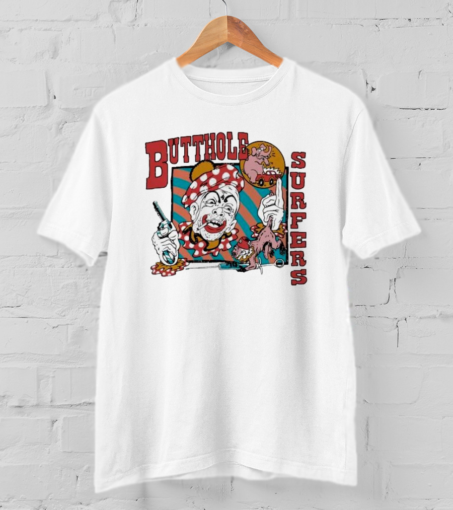 Butthole Surfers Clown With Gun And Pig On Wheels T-Shirt