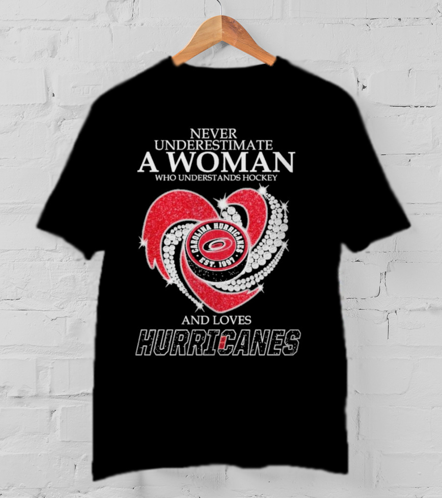 Never Underestimate A Woman Who Understands Hockey And Loves Carolina Hurricanes Est. 1997 T-Shirt