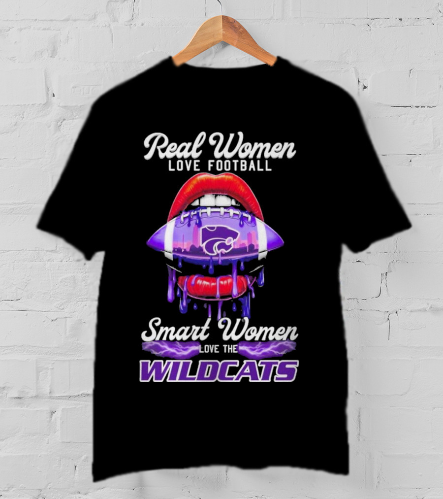 Real Women Love Football Smart Women Love The Wildcats Kansas State Lips T-Shirt