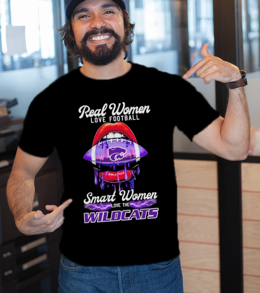 Real Women Love Football Smart Women Love The Wildcats Kansas State Lips T-Shirt