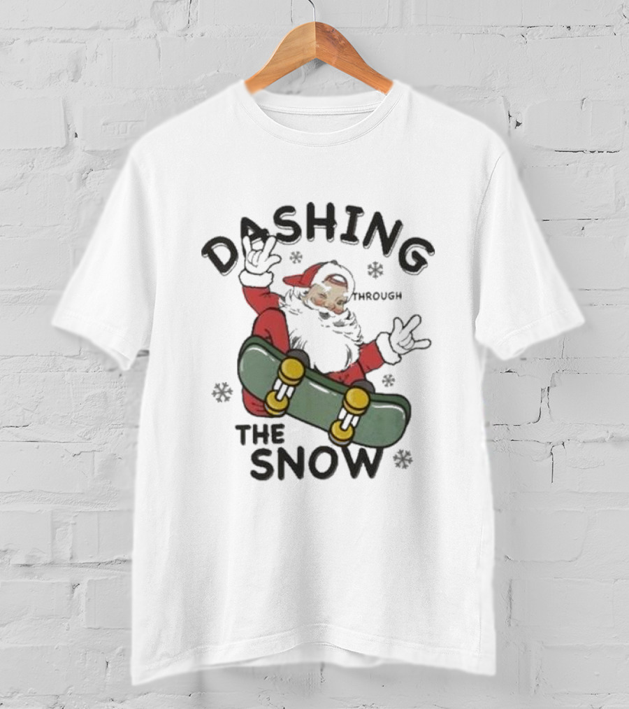 Santa Dashing Through The Snow On Snowboard Christmas T-Shirt