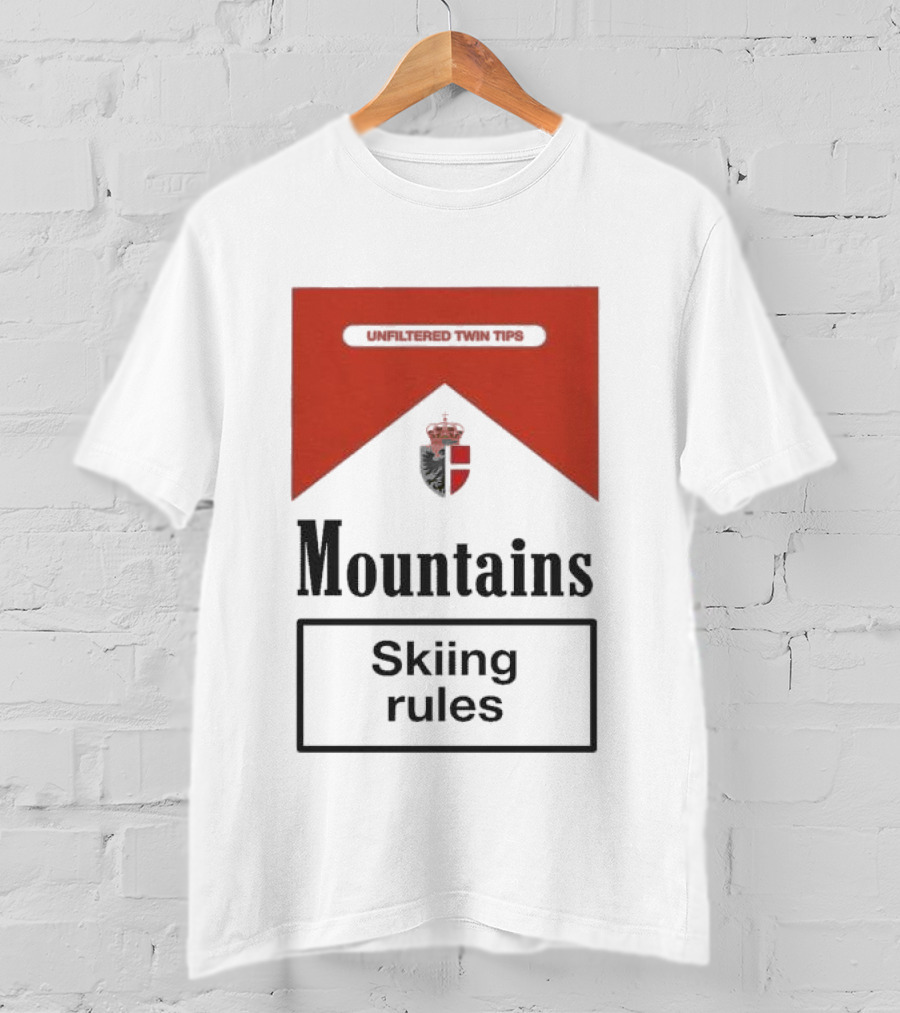 Unfiltered Twin Tips Mountains Skiing Rules Crest T-Shirt