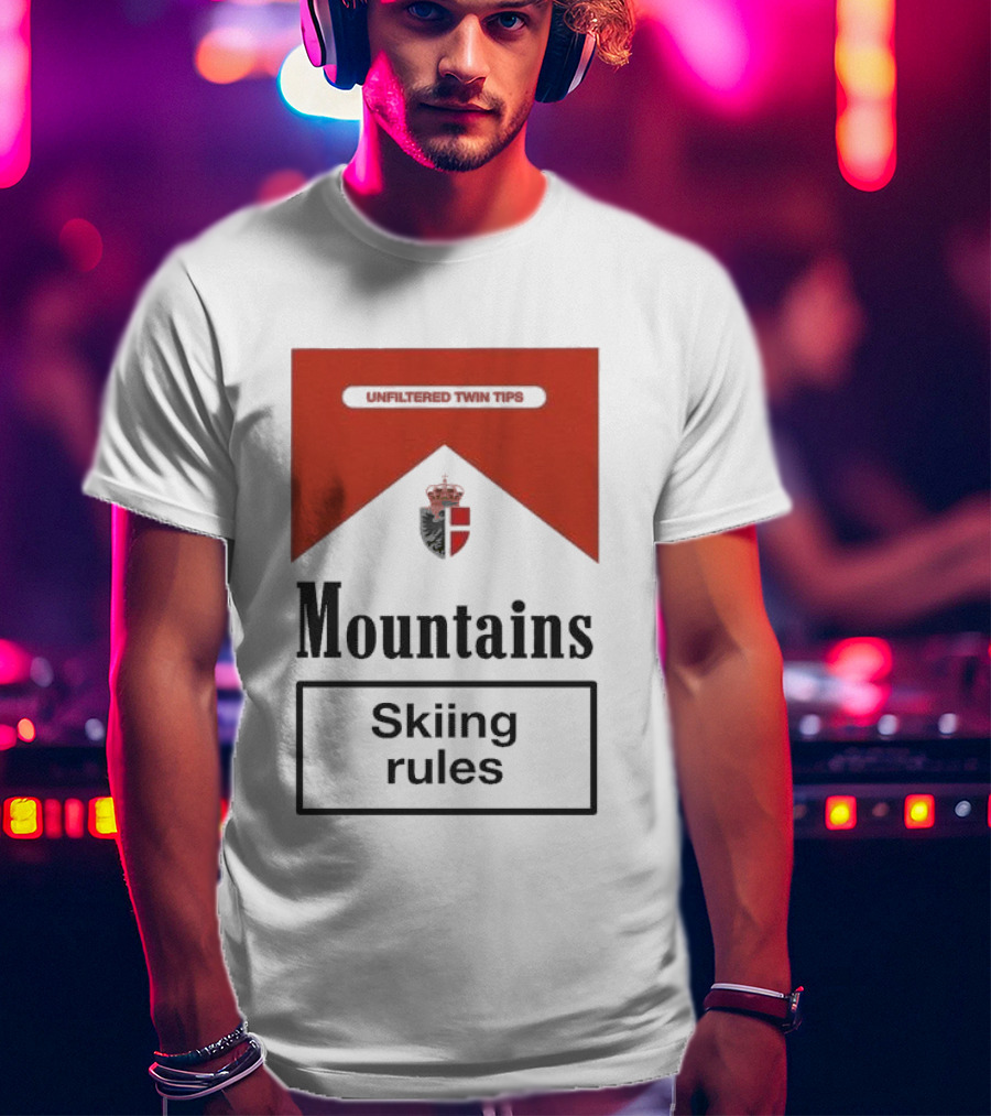 Unfiltered Twin Tips Mountains Skiing Rules Crest T-Shirt