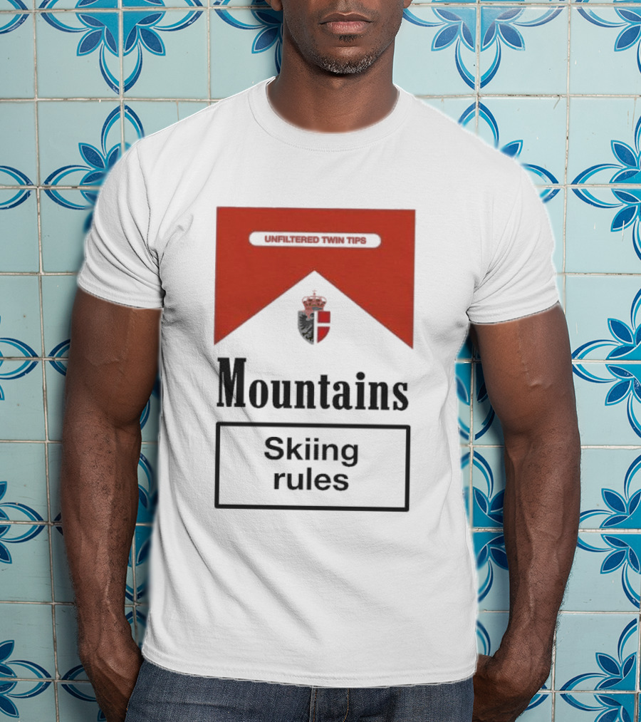Unfiltered Twin Tips Mountains Skiing Rules Crest T-Shirt