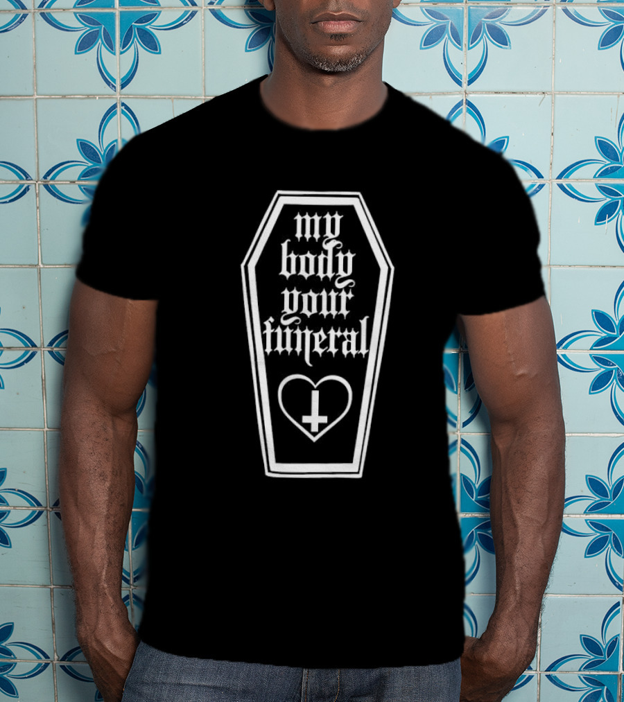 My Body Your Funeral Coffin Heart Inverted Cross Gothic T-Shirt