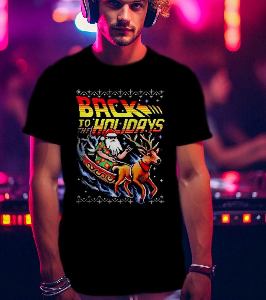 BACK TO THE HOLIDAYS Santa In His Sleigh X Back To The Future Ugly Christmas T-Shirt
