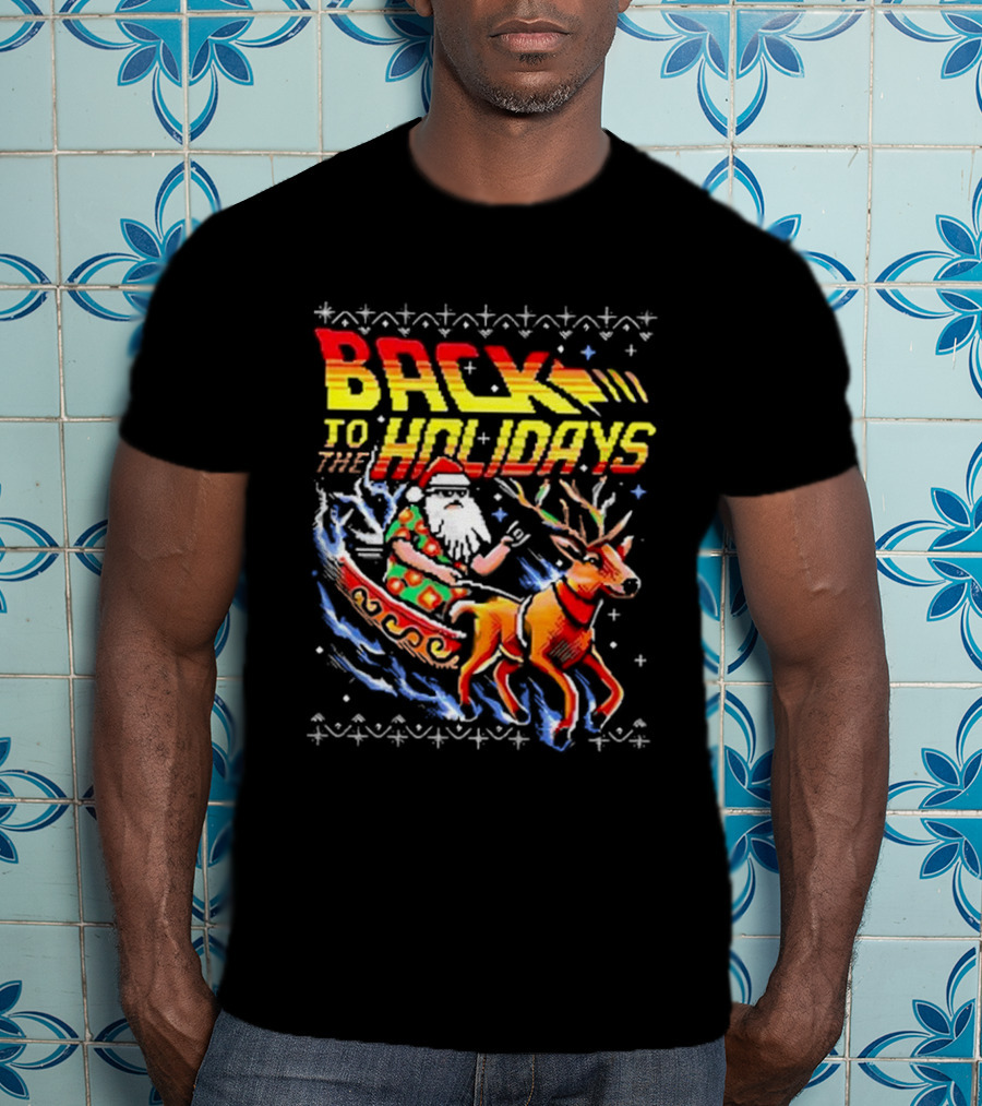 BACK TO THE HOLIDAYS Santa In His Sleigh X Back To The Future Ugly Christmas T-Shirt