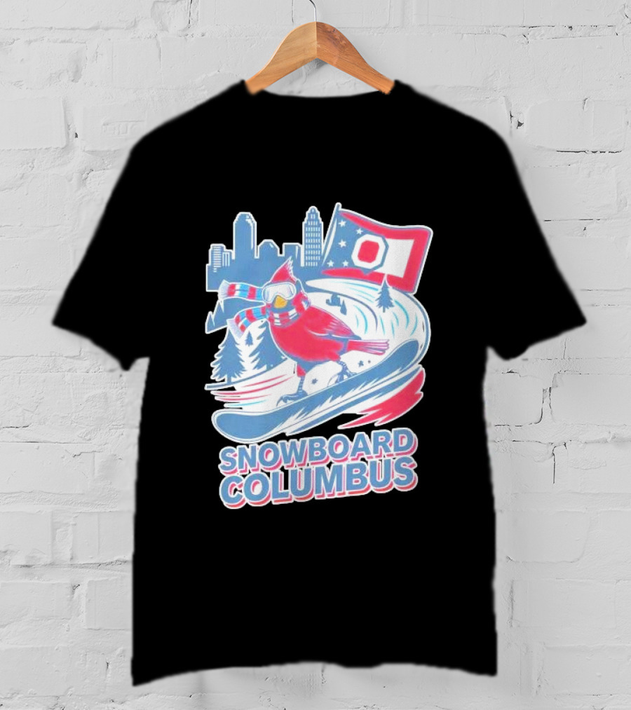Snowboard Columbus Cardinal USA Snowboarding Animal Skyline Flag T-Shirt
