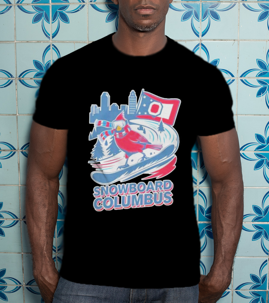 Snowboard Columbus Cardinal USA Snowboarding Animal Skyline Flag T-Shirt