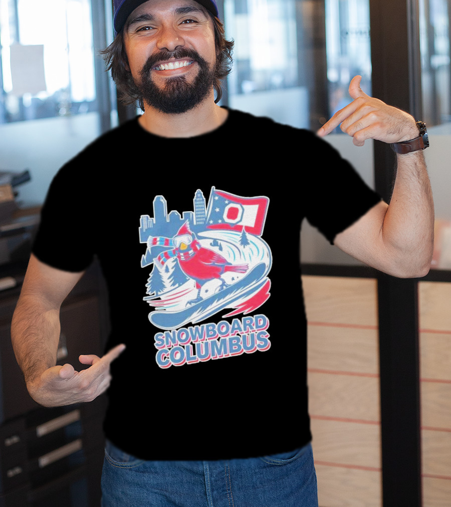 Snowboard Columbus Cardinal USA Snowboarding Animal Skyline Flag T-Shirt
