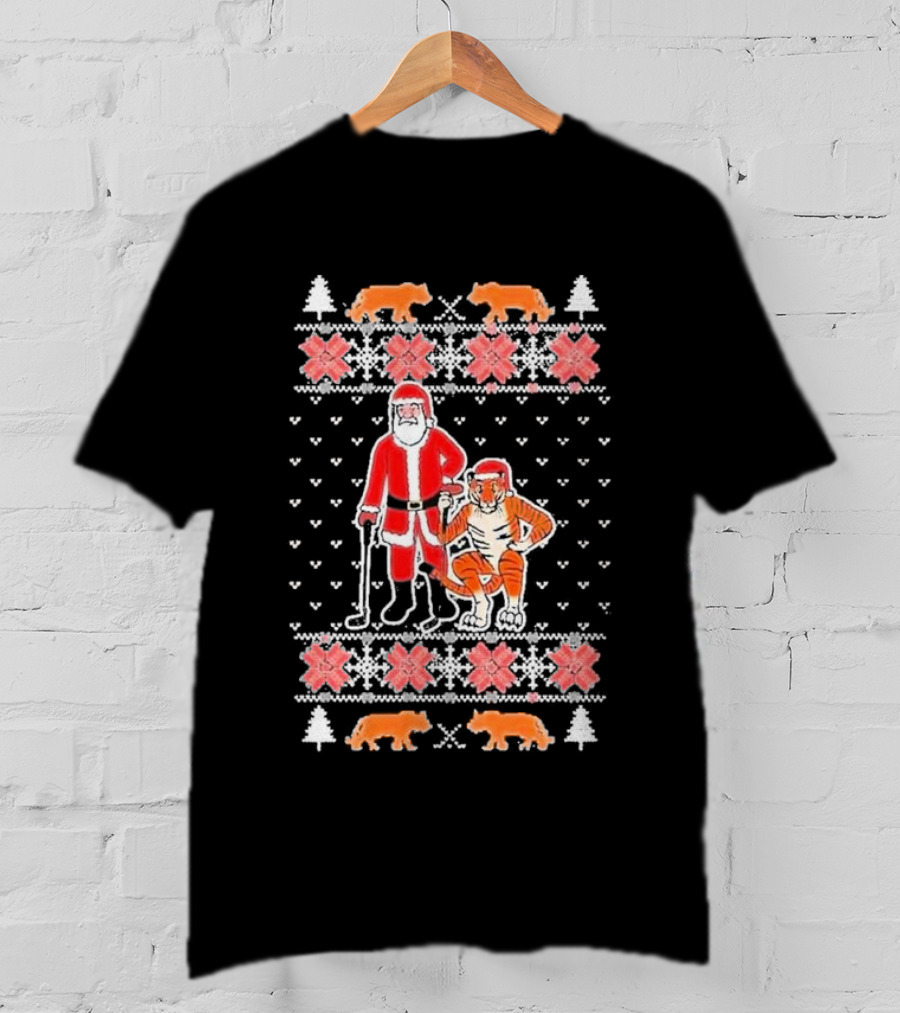 Golf Santa Tiger Vision Ugly Christmas T-Shirt