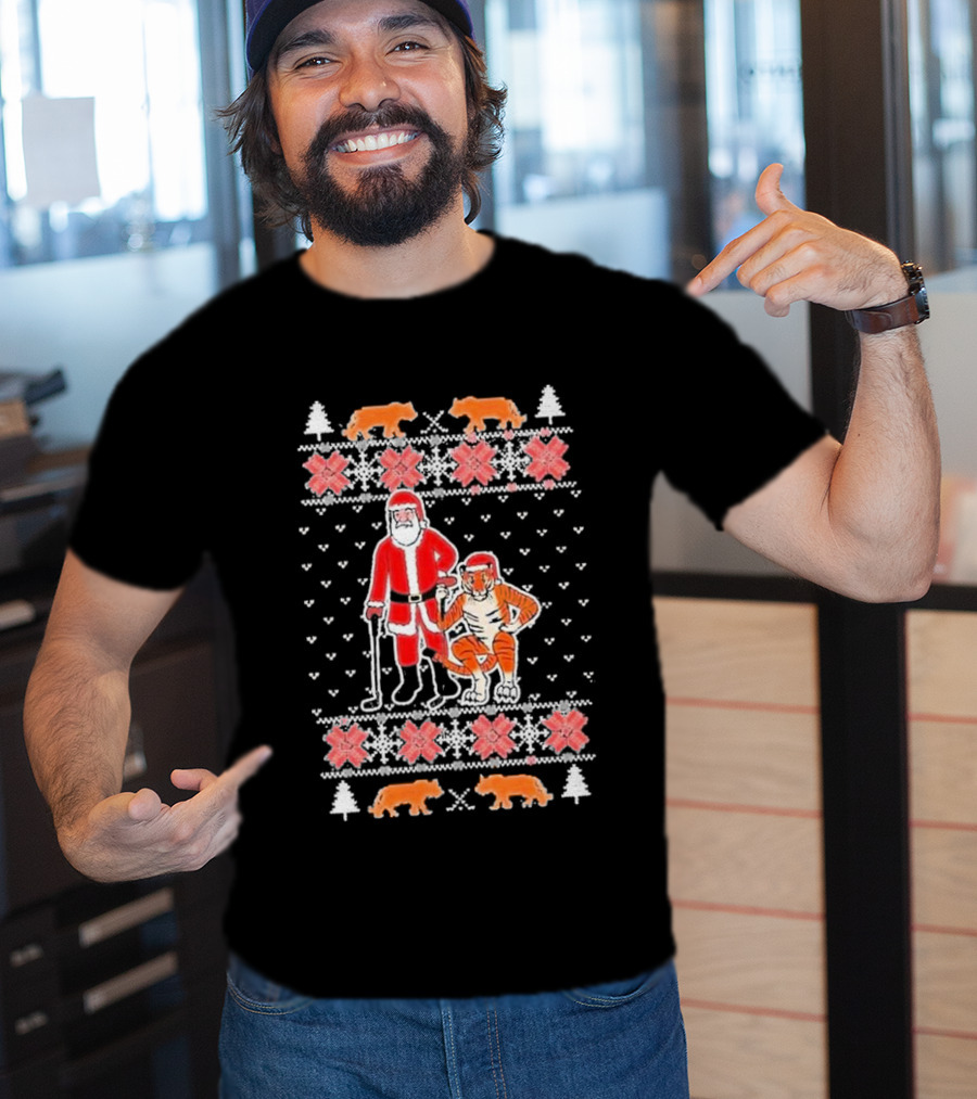 Golf Santa Tiger Vision Ugly Christmas T-Shirt