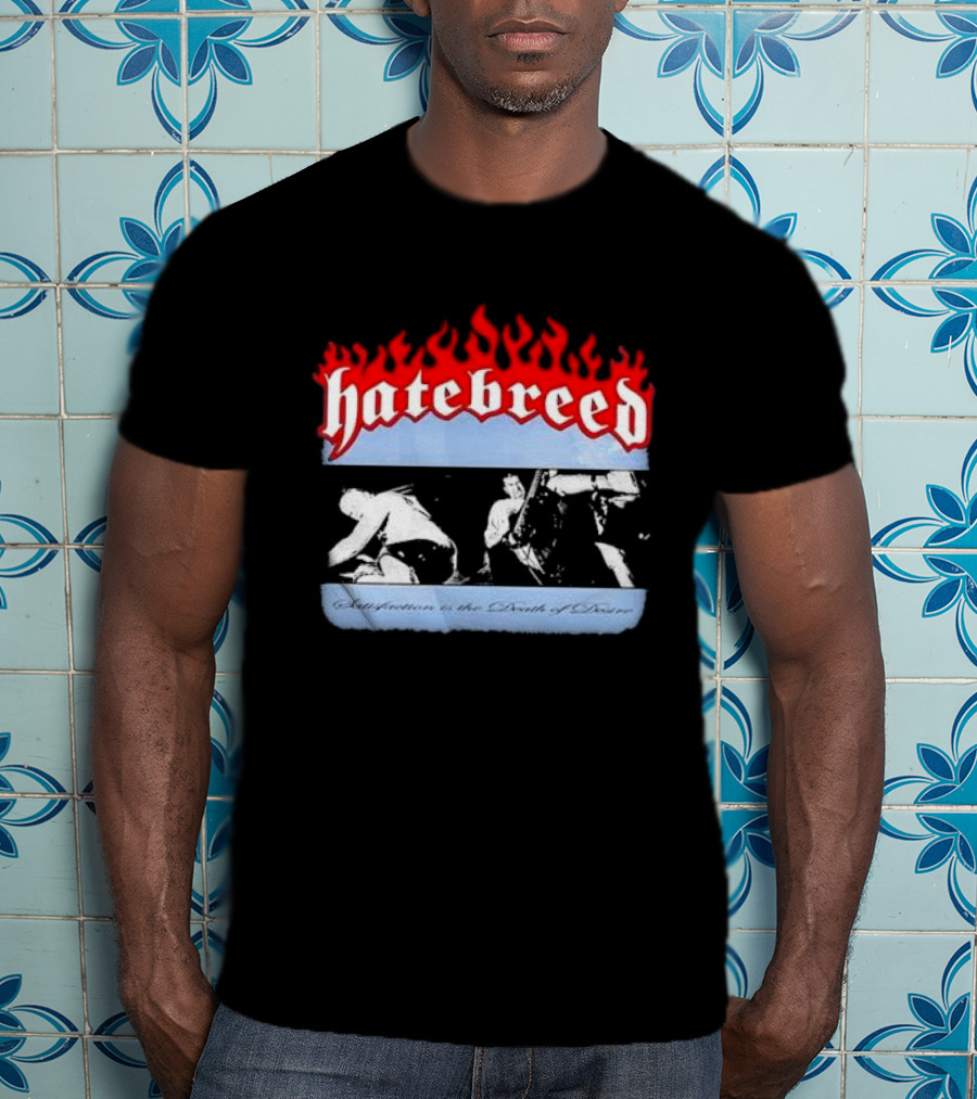 Hatebreed Flames Satisfaction Is The Death Of Desire Black And White Band Scene T-Shirt