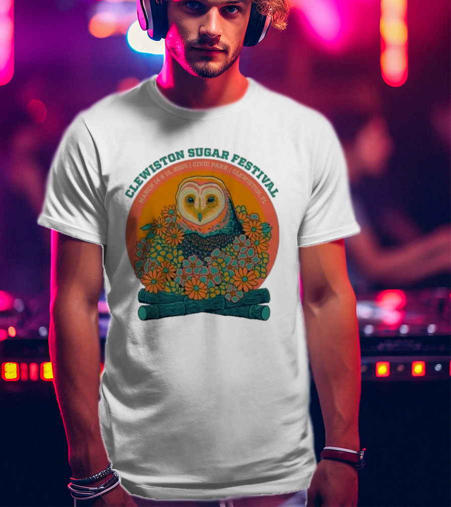 Clewiston Sugar Festival March 14-15 2025 Civic Park Clewiston FL Owl And Flowers T-Shirt