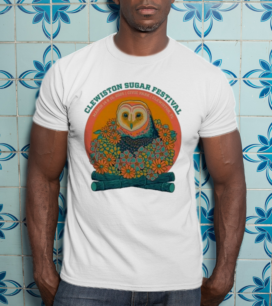 Clewiston Sugar Festival March 14-15 2025 Civic Park Clewiston FL Owl And Flowers T-Shirt
