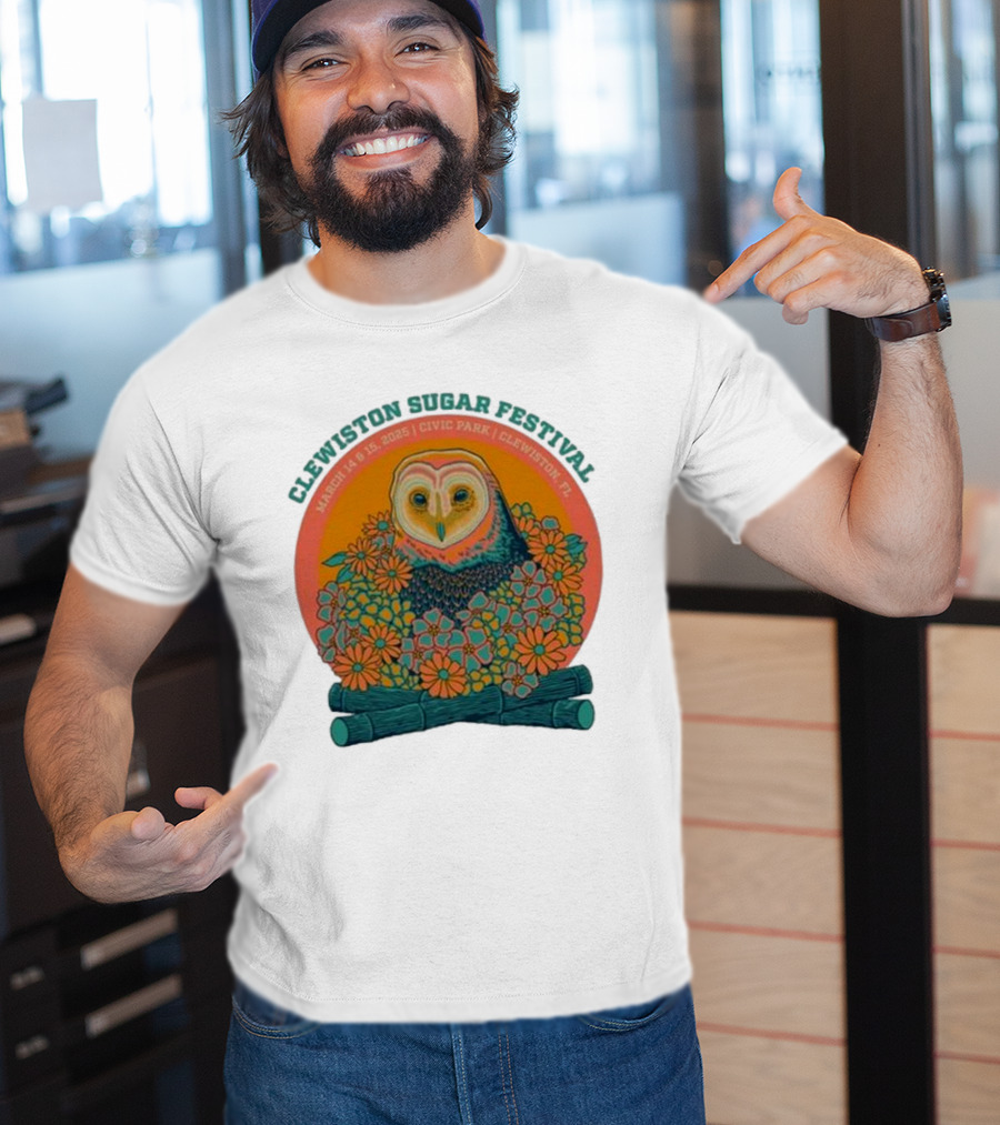 Clewiston Sugar Festival March 14-15 2025 Civic Park Clewiston FL Owl And Flowers T-Shirt