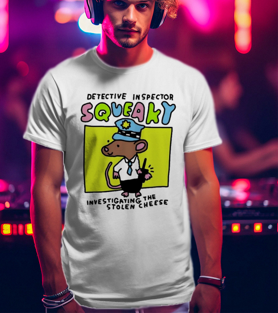 Detective Inspector Squeaky Investigating The Stolen Cheese Mouse Policeman Cartoon T-Shirt