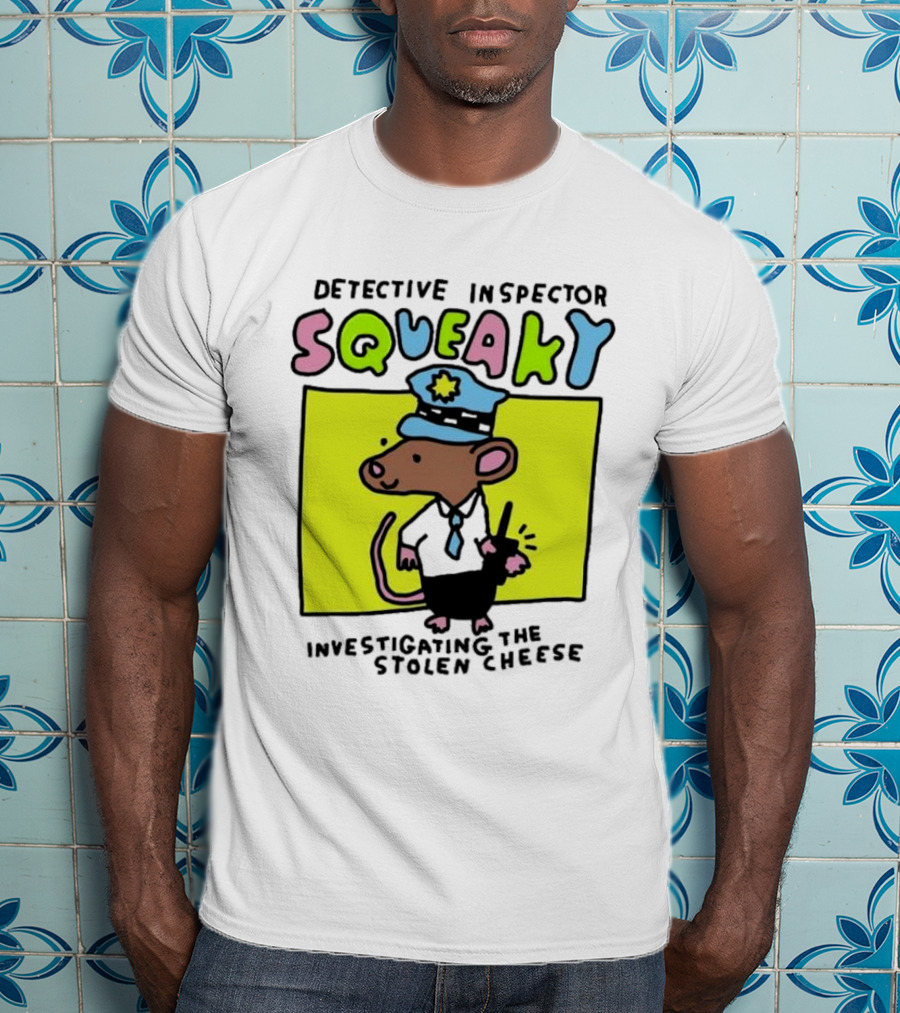 Detective Inspector Squeaky Investigating The Stolen Cheese Mouse Policeman Cartoon T-Shirt