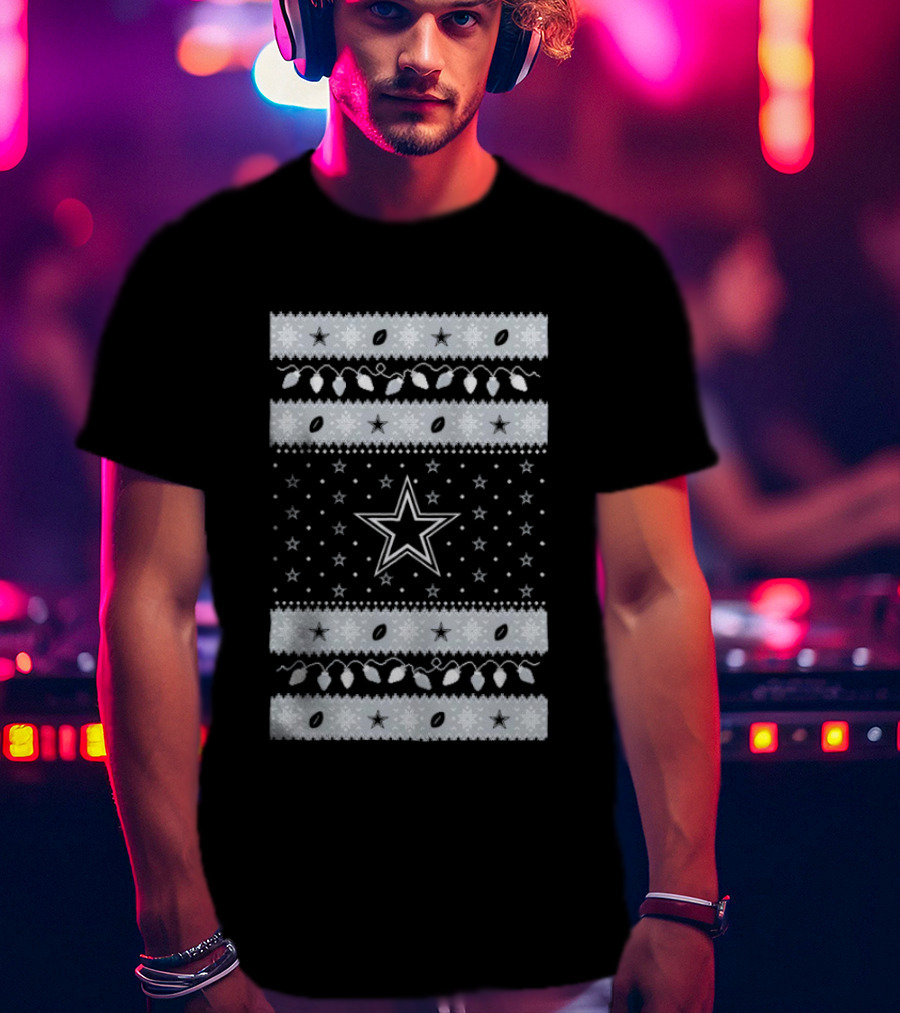 Dallas Cowboys Star Holiday Lights Merry Christmas T-Shirt