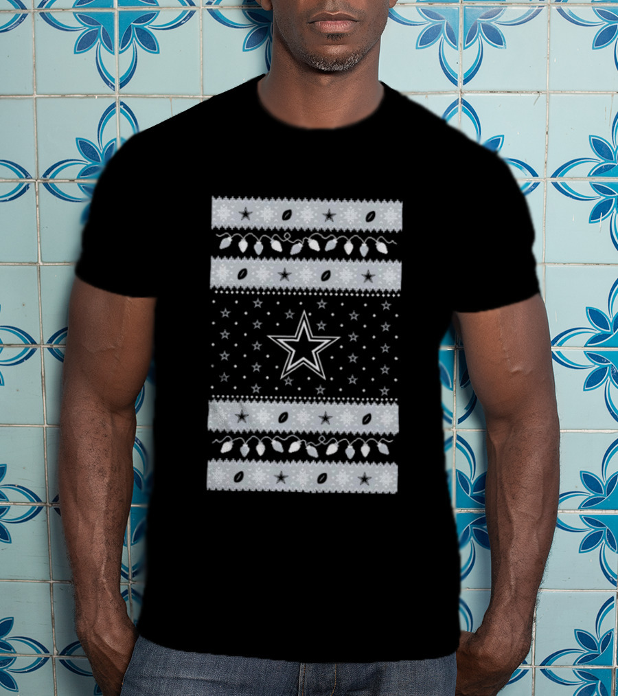 Dallas Cowboys Star Holiday Lights Merry Christmas T-Shirt