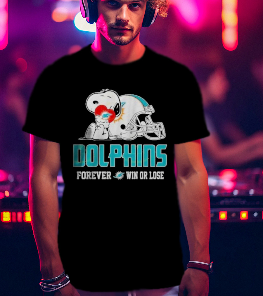 Dolphins Forever Win Or Lose Snoopy Miami Helmet T-Shirt