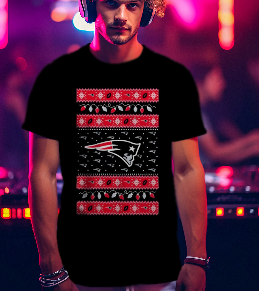 New England Patriots Christmas Holiday Lights T-Shirt