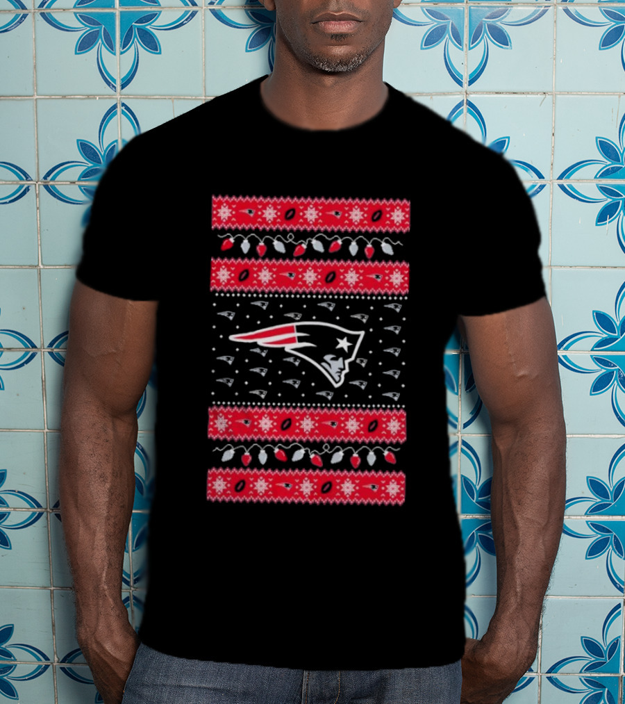 New England Patriots Christmas Holiday Lights T-Shirt