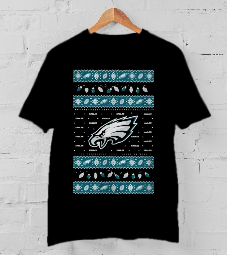 Philadelphia Eagles Holiday Lights Eagles Logo Merry Christmas T-Shirt