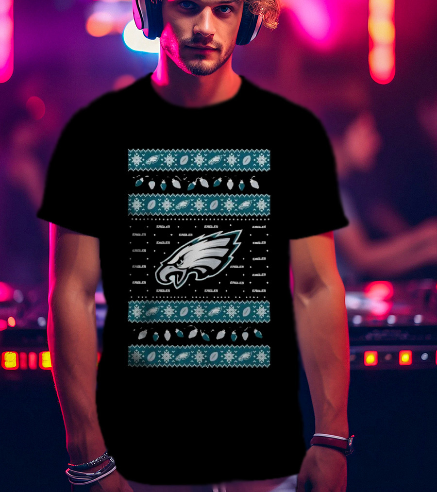 Philadelphia Eagles Holiday Lights Eagles Logo Merry Christmas T-Shirt
