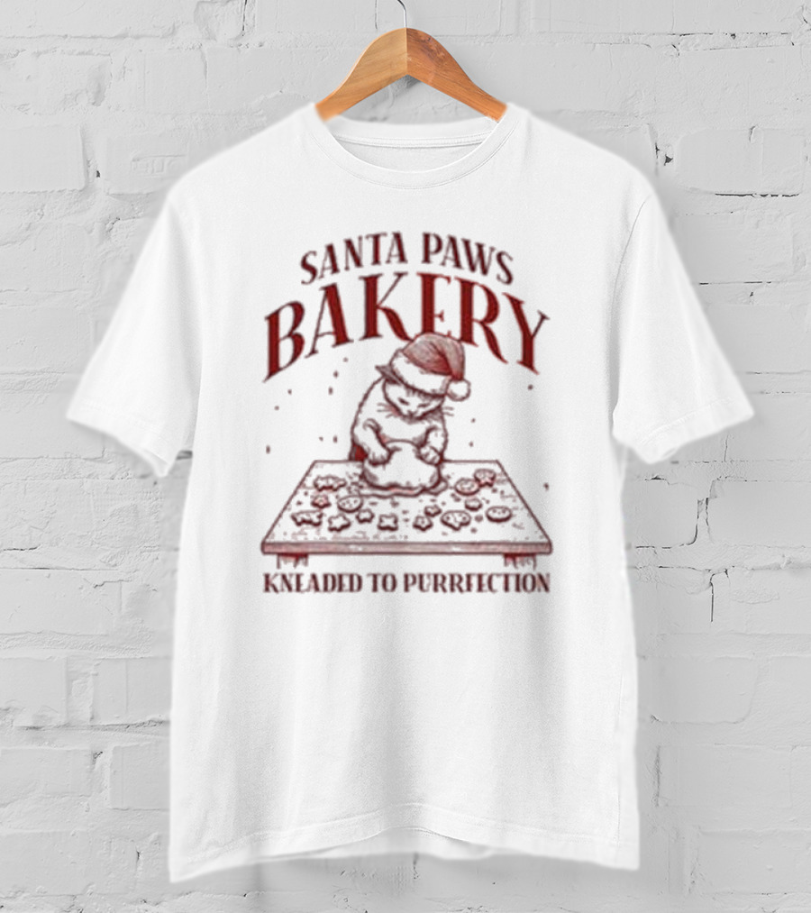 Santa Paws Bakery Kneaded To Purrfection Christmas Cat Baking T-Shirt