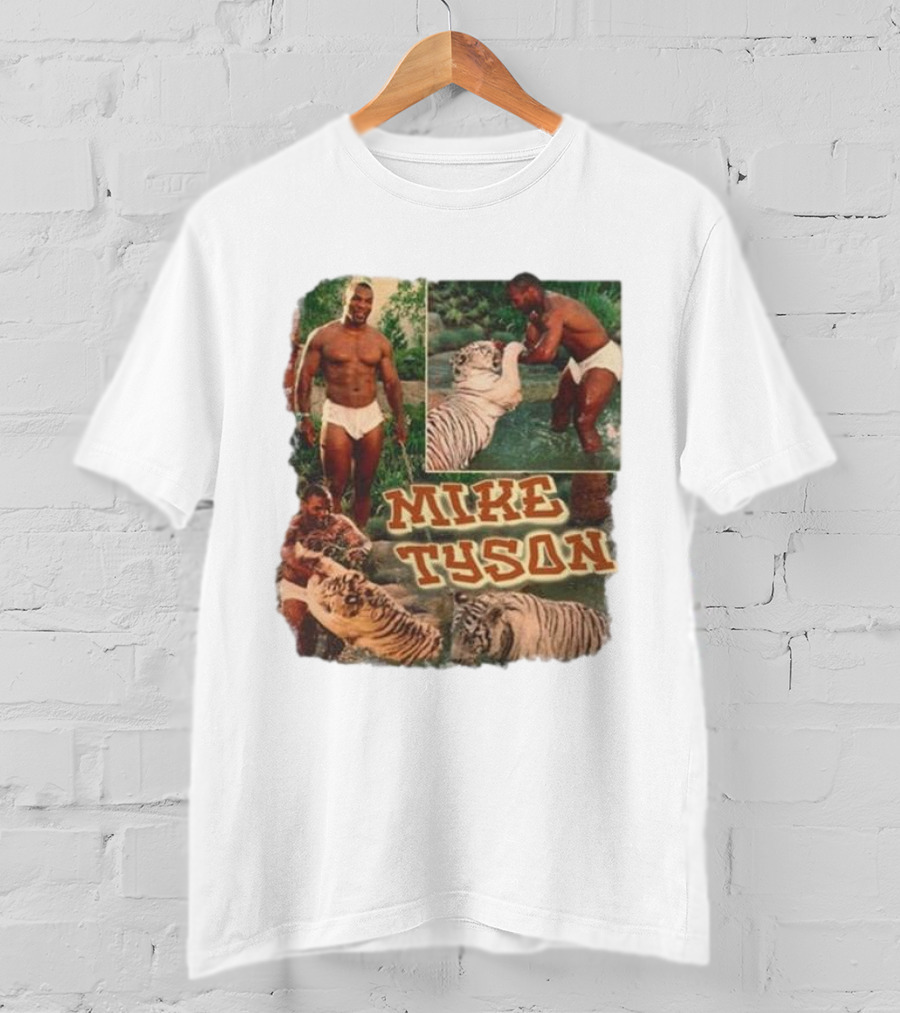 Mike Tyson With Tigers Vintage 90s Style Collage T-Shirt