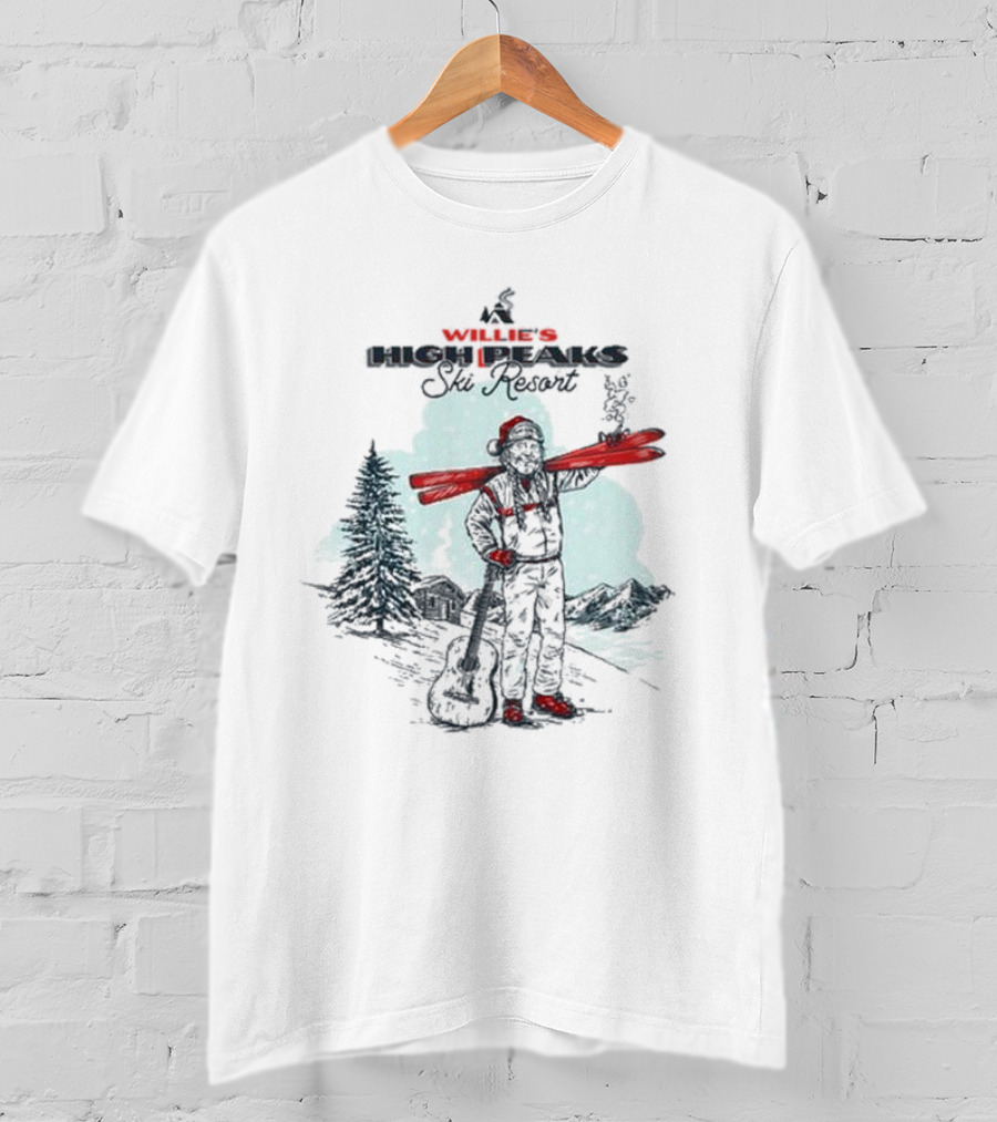Willie Nelson High Peaks Ski Resort Winter Scene T-Shirt