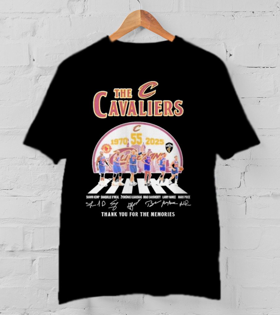The Cavaliers 55 Years 1970-2025 Shawn Kemp Shaquille O'Neal Zydrunas Ilgauskas Brad Daugherty Larry Nance Mark Price Thank You For The Memories T-Shirt