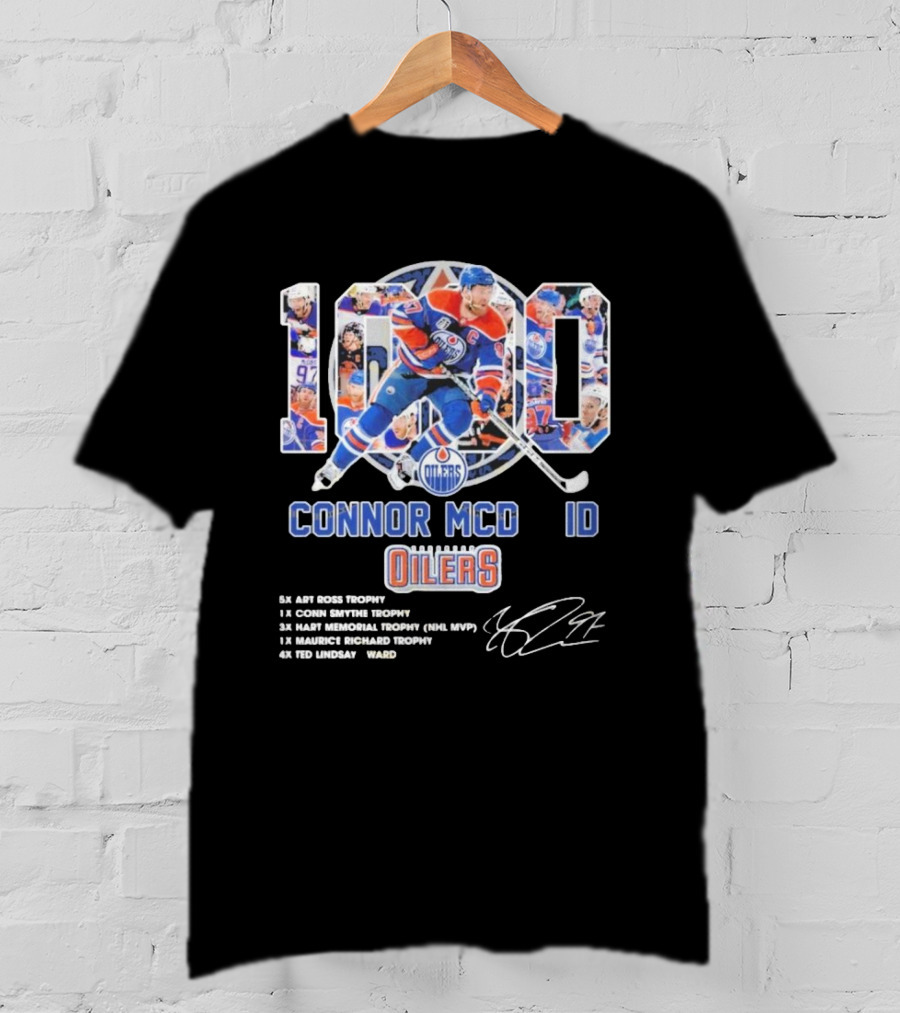 Connor McDavid 1000 Edmonton Oilers NHL Achievements Signature Collection T-Shirt