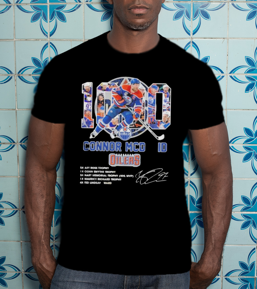 Connor McDavid 1000 Edmonton Oilers NHL Achievements Signature Collection T-Shirt