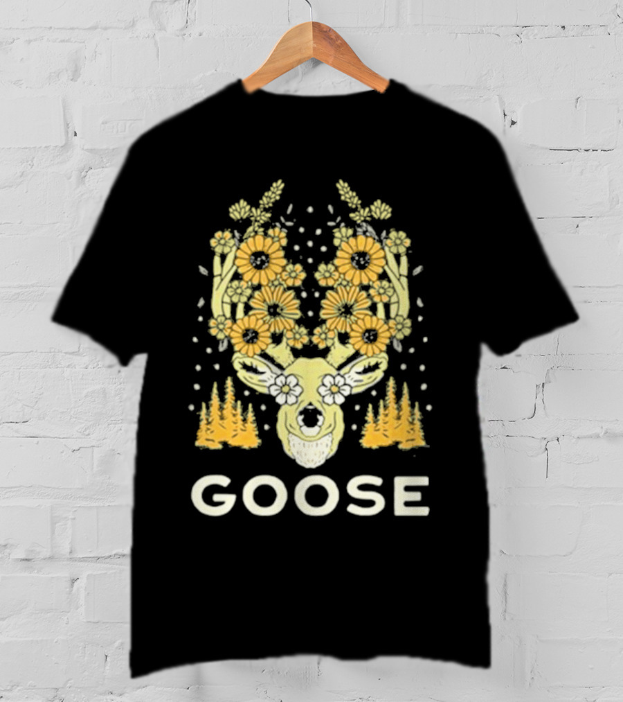 Goose Yellow Floral Antlers With Forest Elements T-Shirt