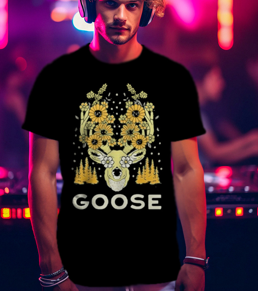 Goose Yellow Floral Antlers With Forest Elements T-Shirt
