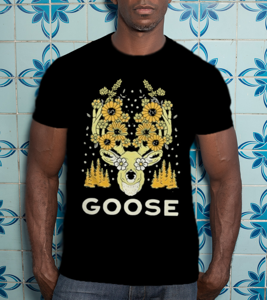 Goose Yellow Floral Antlers With Forest Elements T-Shirt